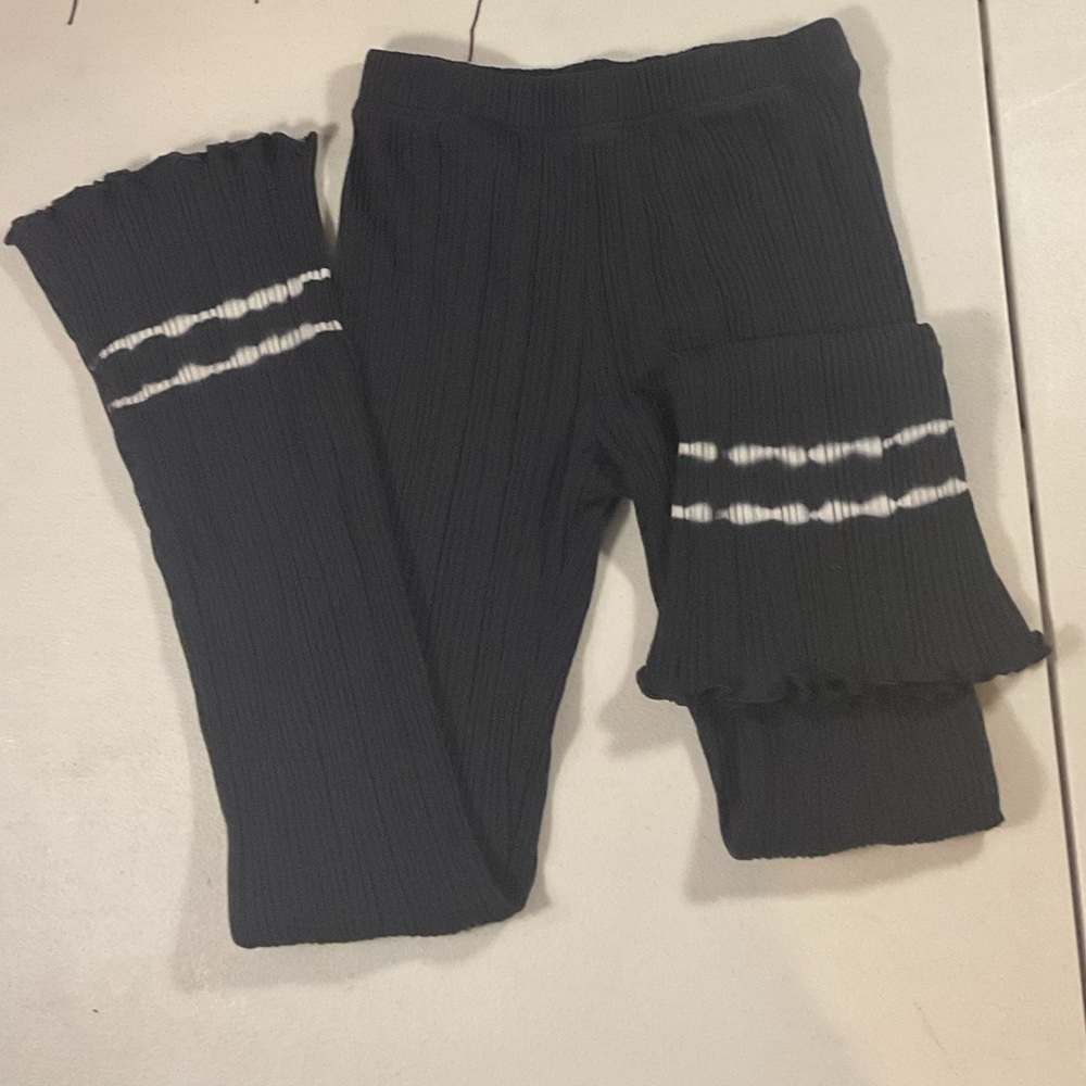 Old Navy Girls Black Flare Leggings with White Stripes